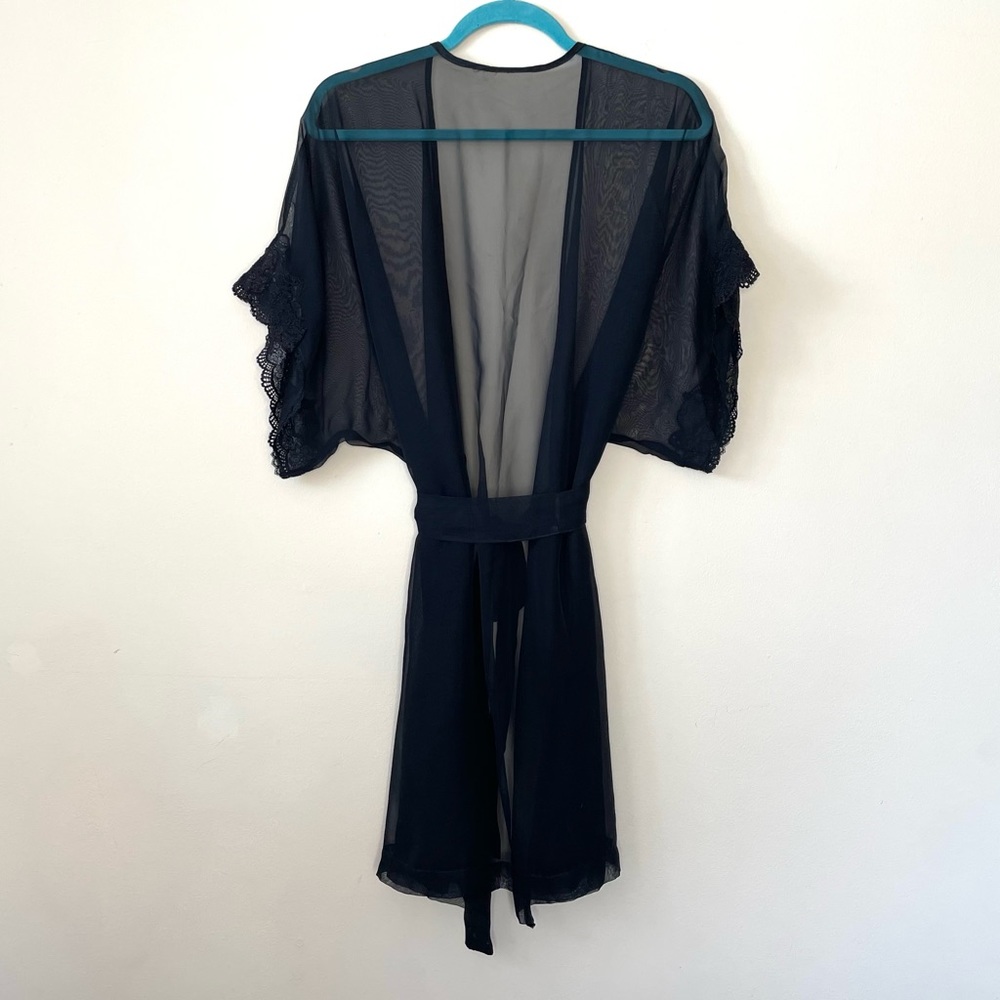Vintage Black Silk Chiffon & Lace Lingerie Robe Size Small - Picture 7 of 15